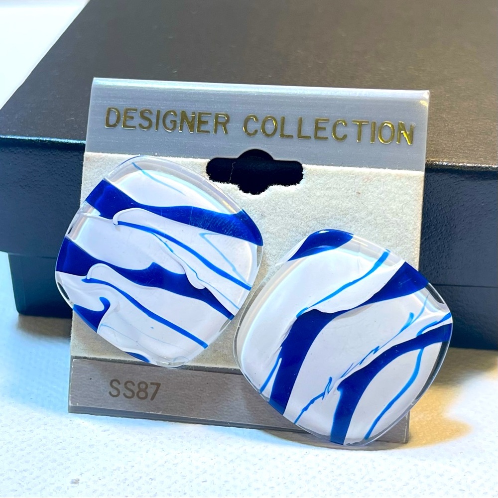 Designer Collection Blue Abstract Wavy  Stud Earrings